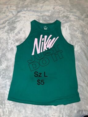 Nike Men’s Green Swim Tank with Pink Logo